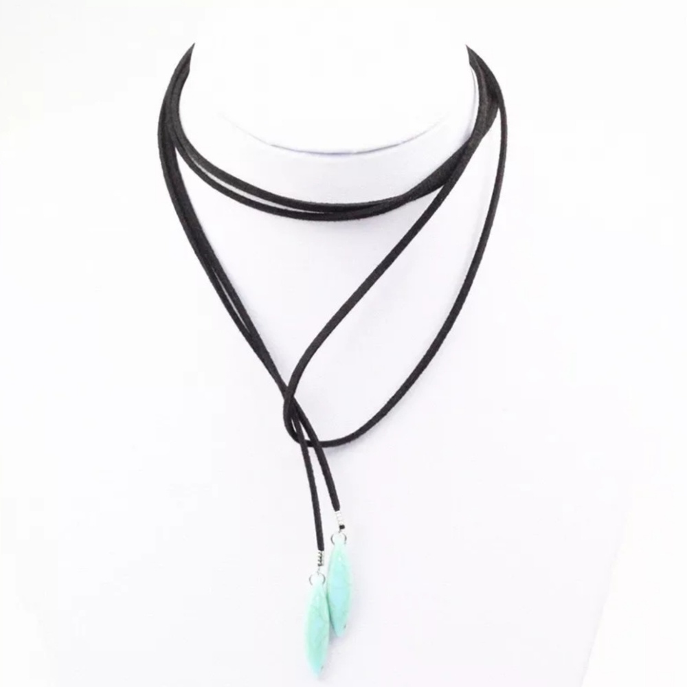 Long Vegan Leather Boho String Choker Necklace - Picture 3 of 8